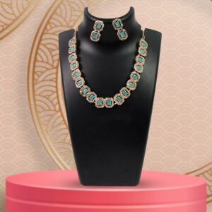 Celestial Elegance: White and Sky Blue Diamond Necklace