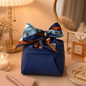 Mini Blue Handbag Organizer with Printed Bow for Women