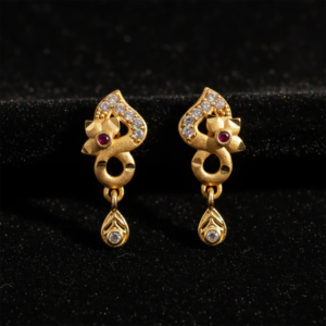 Premium Gold Plated Designer Earrings with Ruby & Crystal Drops