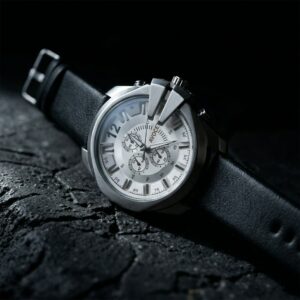 Premium Silver Chronograph Style Analog Wrist Watch with Black Strap for Men
