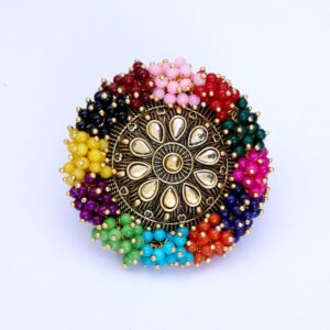 Fashion Multi Colour Guchha Alloy Gold Plated Wedding Ring For Girls And Women
