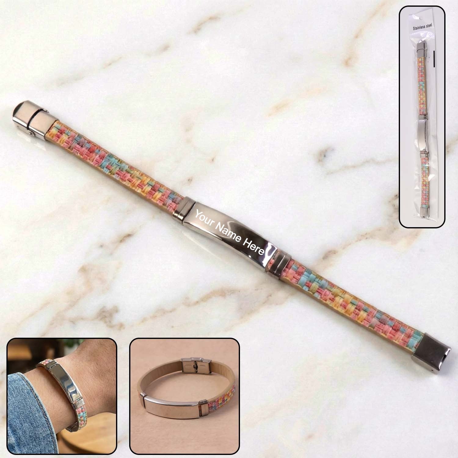 Custom Premium Fancy Wrist Bracelet with Multicolor Woven Design (1 Pc / Mix Design Belt)