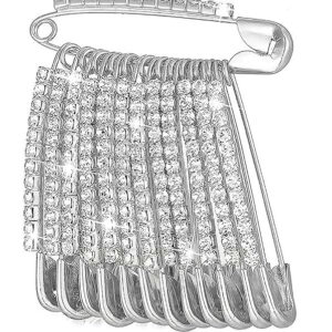 Silver Crystal Rhinestone Safety Pin Brooch with Dangle Pins Set