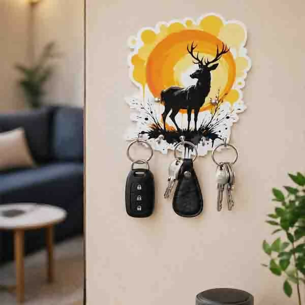 Deer Design Decorative Wall Key Holder with Multi Hooks for Home & Office