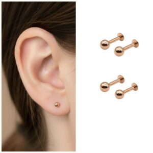 Rose Gold plated Flat Back Labret Stud Earrings for women and girls Combo Pack of 4