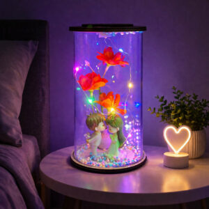 Romantic Couple Flower LED Glass Dome Decorative Night Lamp