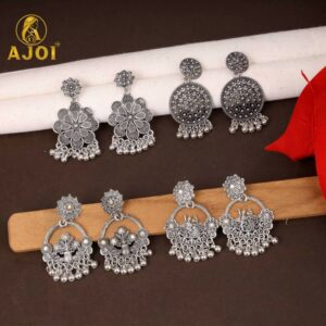 Trendy Oxidised Silver Statement Earrings Combo Set for Women & Girls (Set of 4)