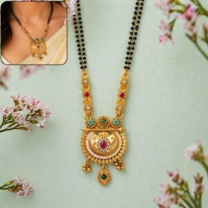 Antique Finish Half Moon Chandrakor Pendant with Ghungroo Double Strand Mangalsutra