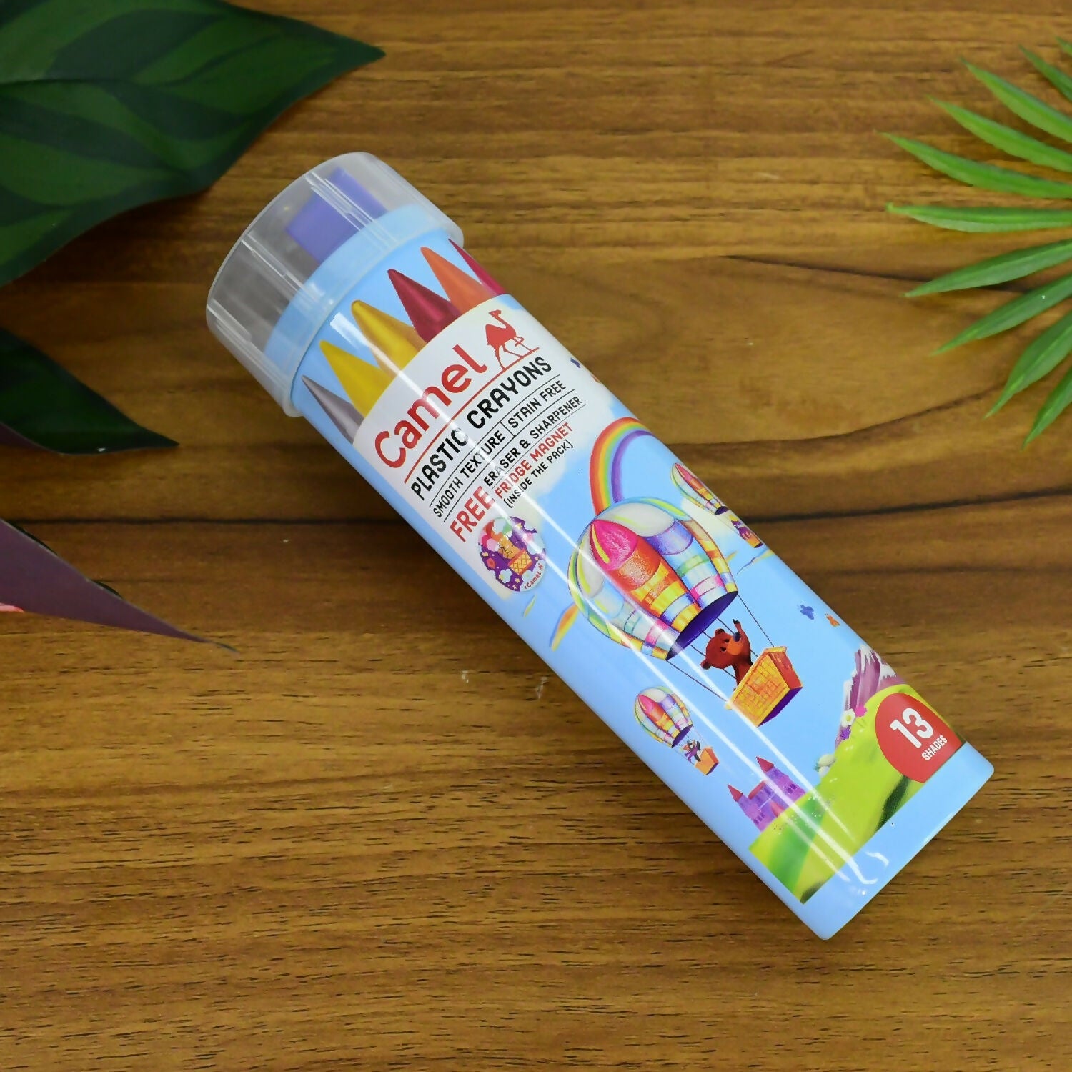 Camel Plastic Crayons Pack with Free Eraser and Sharpener - 13 Shades