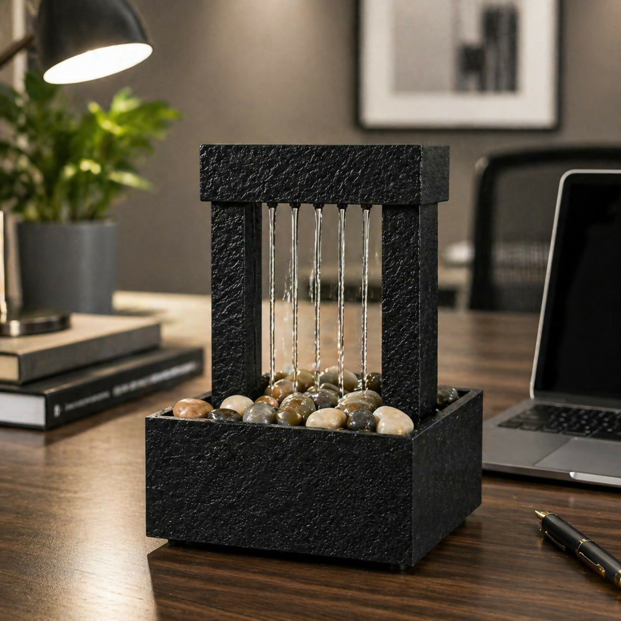 Modern Tabletop Water Fountain with Pebbles Indoor Décor