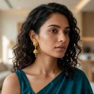 Designer Gold Tone Jhumka Earrings Party Wear Jewelry for Women