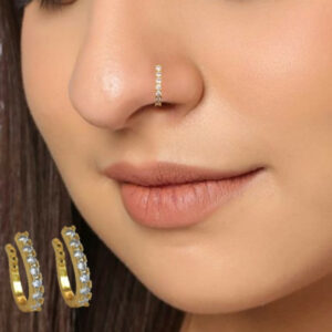 Gold-Plated CZ Lined Nose Ring Pair | Stylish Daily Wear Nosepins