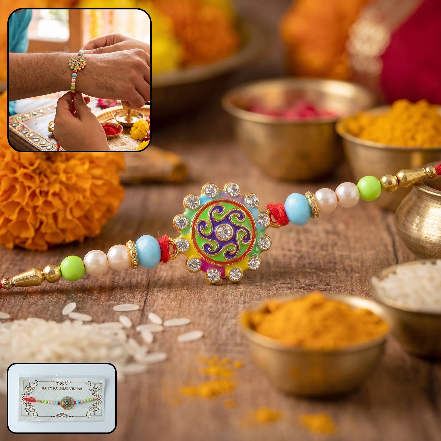 Multicolor Floral Swirl Designer Rakhi