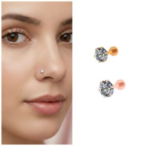 Gold & rose plated Nosepin stud Flat Back Stud for women and girls Combo Pack of 2