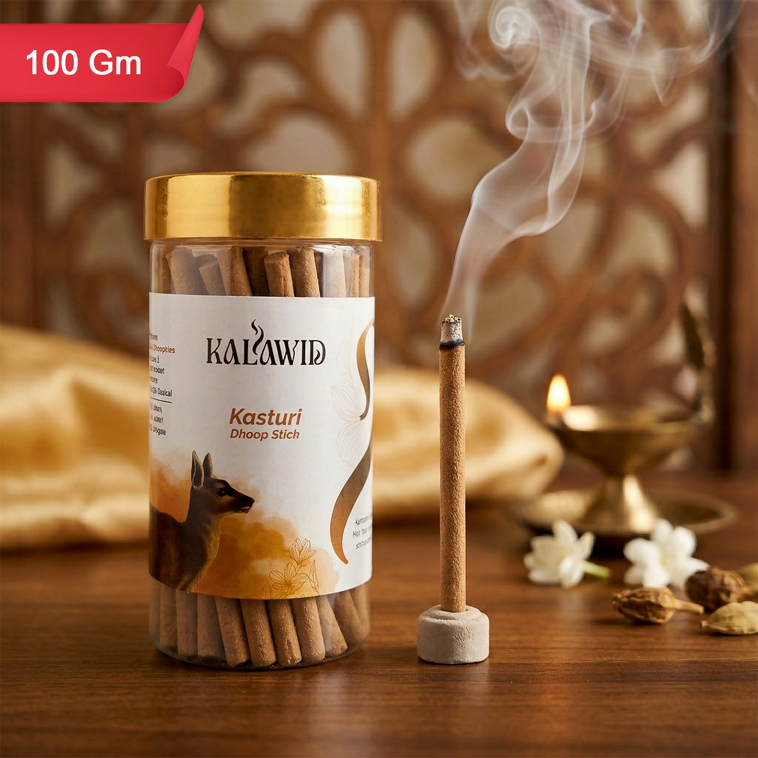 Kasturi Dhoop Sticks Jar for Rich Aroma & Relaxing Spiritual Experience (100 Gm)