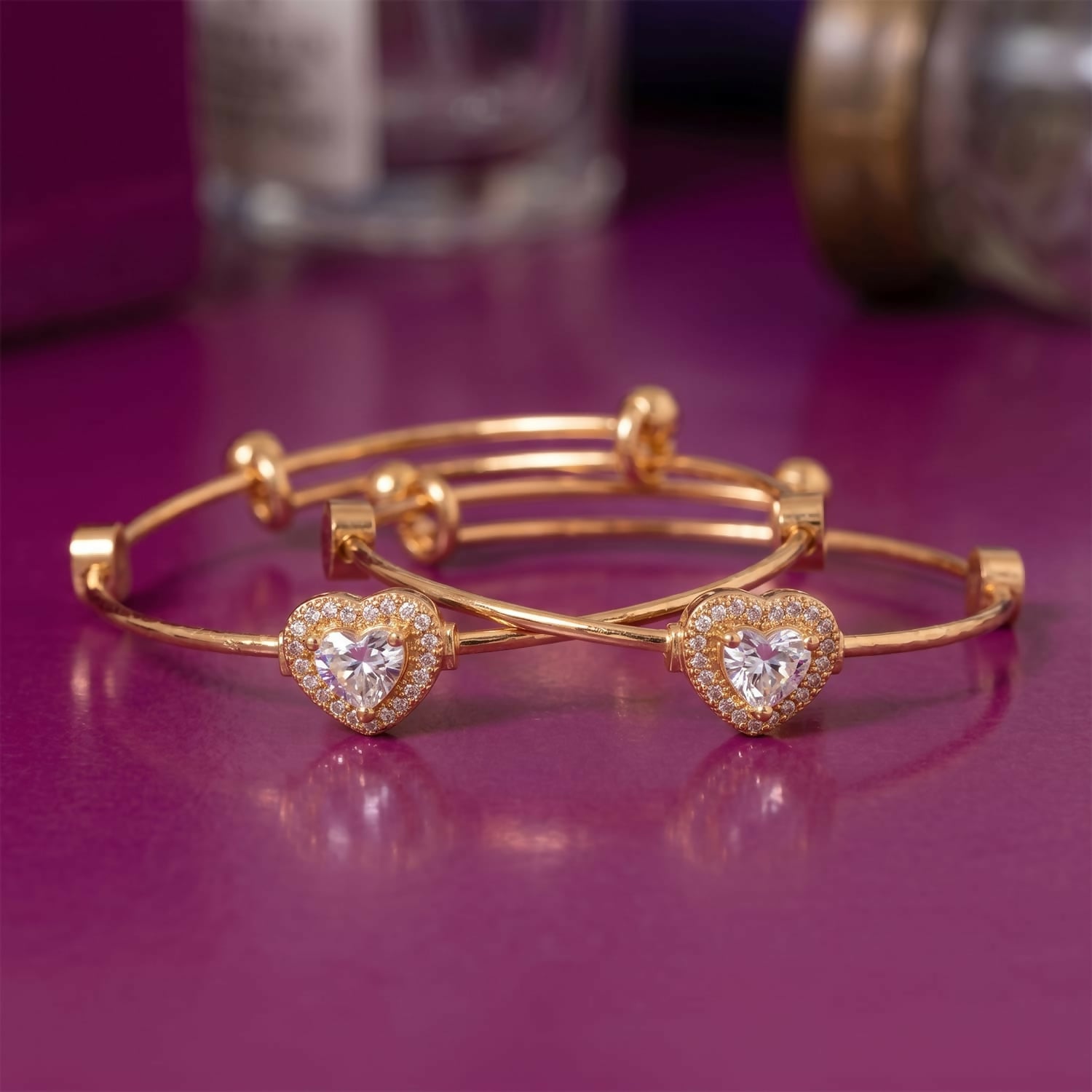 Elegant Twin Heart Crystal Adjustable Bracelet Set for Women