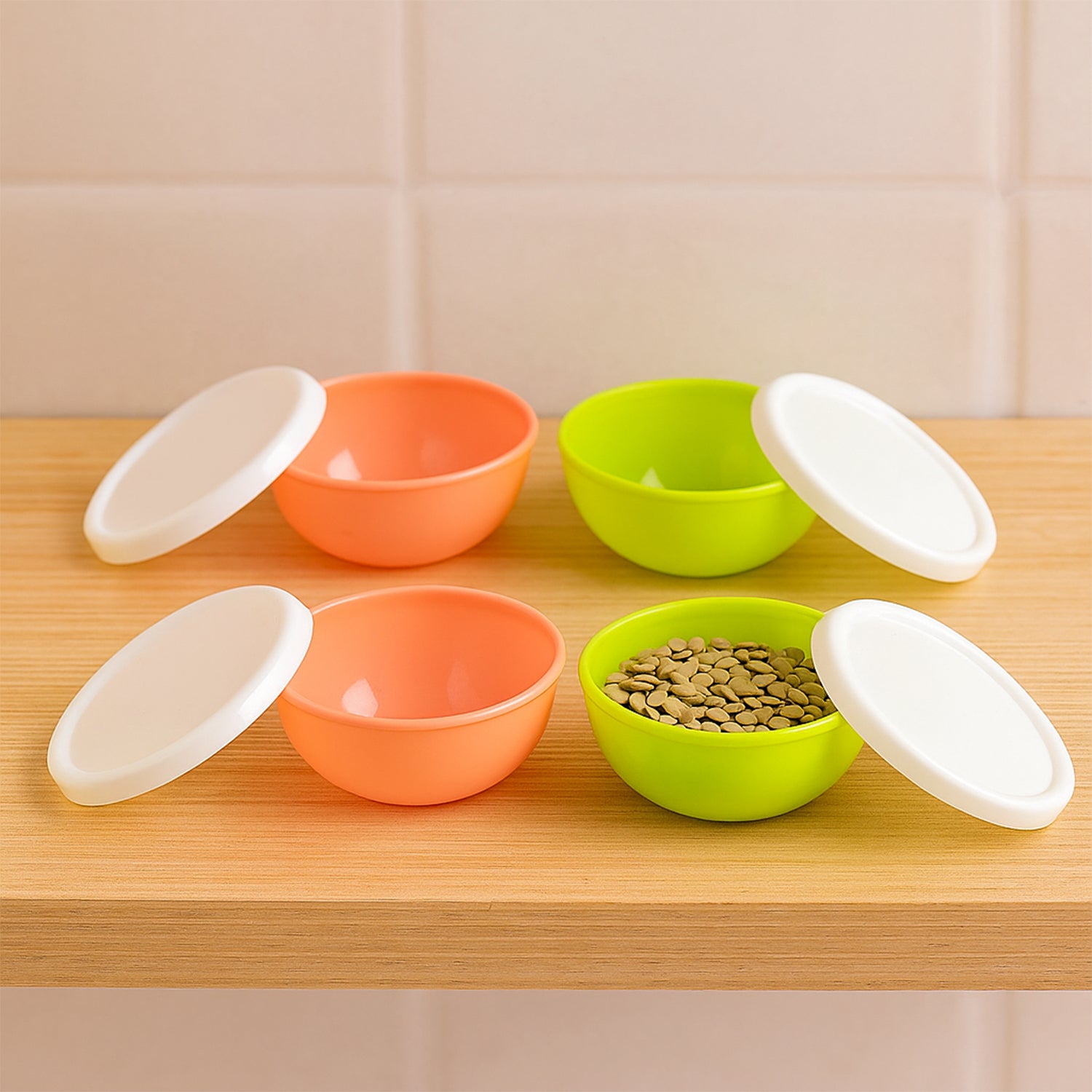 Multipurpose Small Round Plastic Bowl / Katori With Lid, Chutney Bowl (4 Pcs Set)