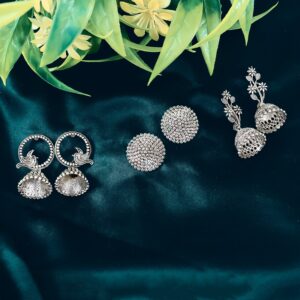 Silver Oxidised Earrings With Different Pattern (3Pc)