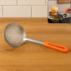 Colander Spoon, Non Slip Hand Polished Thickened Hot Pot Spoon for Kitchen for Restaurant, Stainless Steel Cooking Colander Skimmer Slotted Spoon Kitchen Strainer Ladle with Long Handle for Kitchen Cooking Baking (35 Cm)