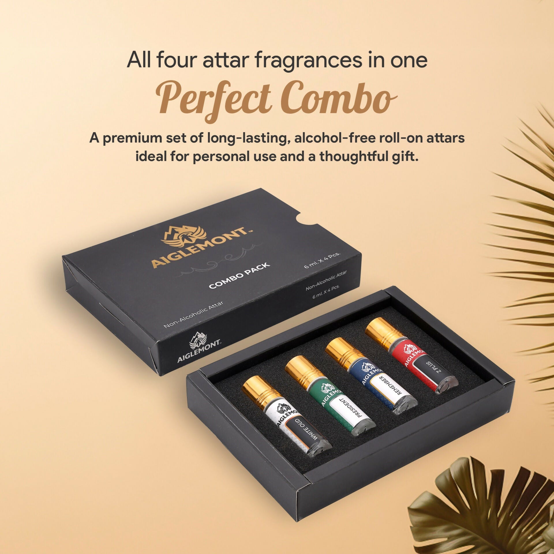 Aiglemont Non-Alcoholic Roll-On Attar Perfume Combo Set (4 Pcs × 6 ml)