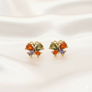 "Gold Plated Multicolored AD Butterfly Stud Earrings" for women and girls