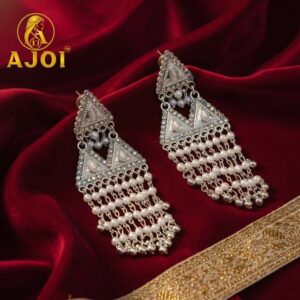 Royal Pearl Drop Silver Designer Earrings with Elegant Dangling Tassels