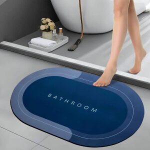 Oval B Grade Bathroom Mat – Waterproof Quick-Dry Floor Mat Blue (60Gm)