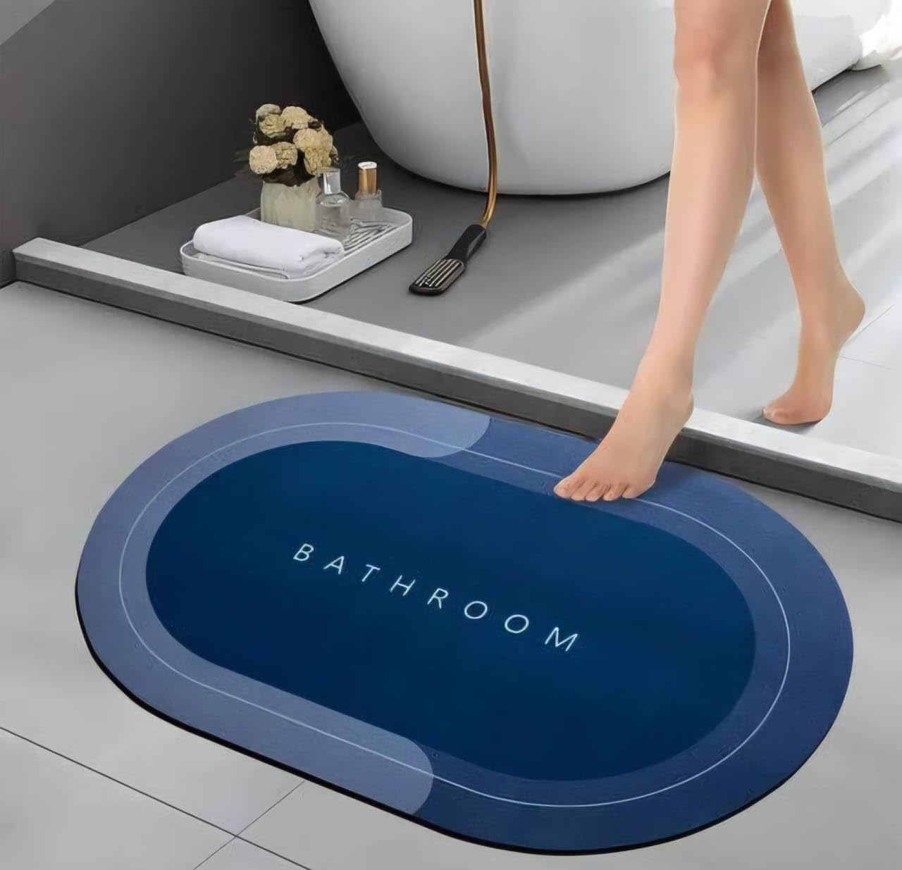 Oval B Grade Bathroom Mat – Waterproof Quick-Dry Floor Mat Blue (60Gm)