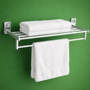 Wall-Mounted Chrome Towel Rack with Shelf for Bathroom