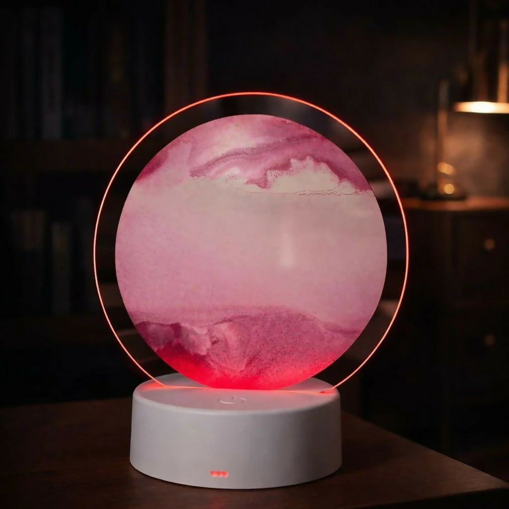 Pink Sand Modern Circular LED Table Lamp with Artistic Acrylic Design