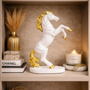 White Gold Rearing Horse Showpiece Decorative Home Statue