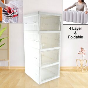 Stackable Multifunctional Storage, for Clothes Foldable Drawer Shelf Basket Utility Cart Rack Storage Organizer Cart for Kitchen, Pantry Closet, Bedroom, Bathroom, Laundry (4 Layer / 1 Pc)