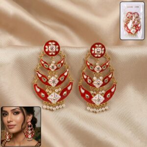 Royal Red Layered Meenakari Pearl Chandbali Earrings (1 Pc)