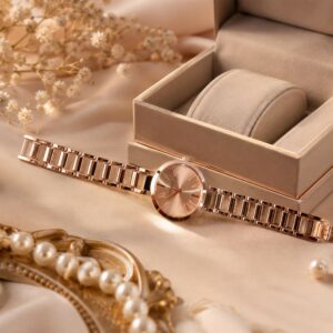 Rose Gold Round Dial Bracelet Watch for Women Elegant Fashion Wrist Watch