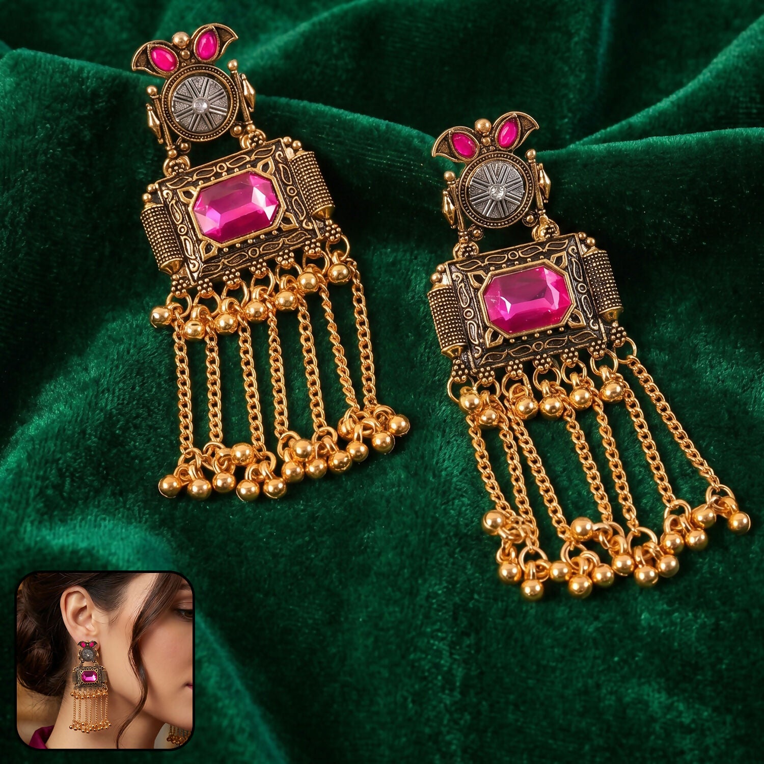 Heritage-Inspired Kashmiri Dangler Earrings with Ghungroo Tassels