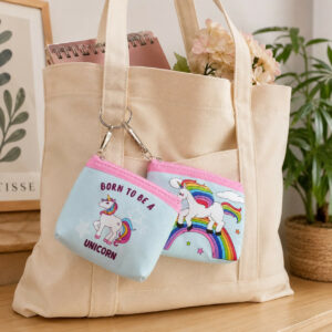 Unicorn Print Mini Coin Pouch with Keyring for Kids and Girls (Design may vary 1 PC)
