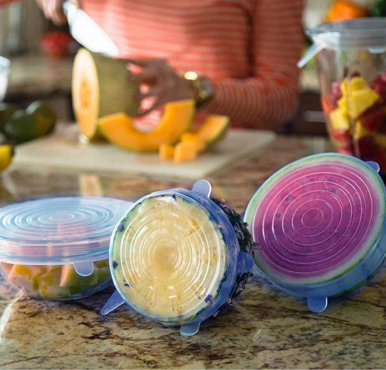 Silicone Stretch Lids Reusable Microwave Safe Flexible Covers (Set of 6, Loose)
