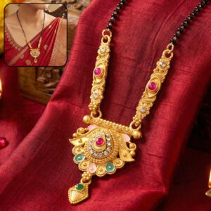 Antique Finish Crescent Paisley Pendant with Ghungroo Drops Long Single Strand Mangalsutra