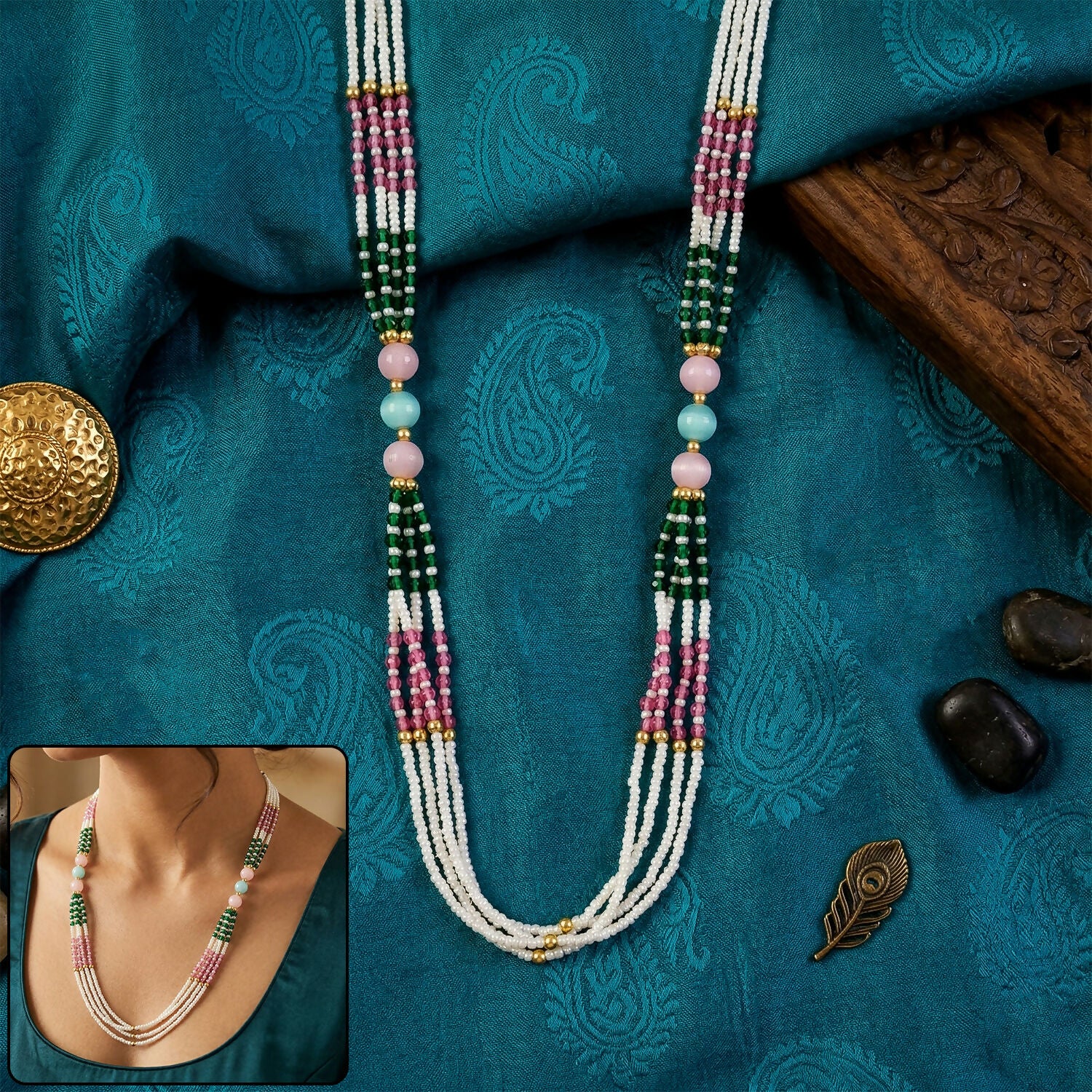 Elegant Handmade Multicolor Beaded Mala Necklace for Women Stylish Wear