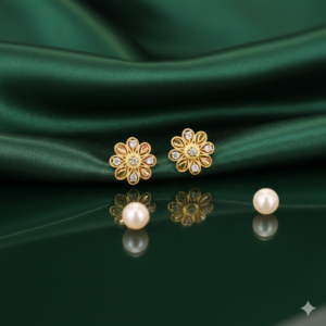 Gold Flower Stud Earrings with AD for women and girls