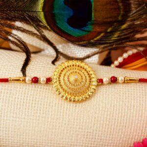 Premium Gold Round Designer Rakhi with Pearl Beads 1 Pc