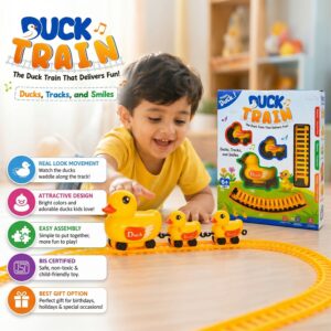 Electric Duck Toy Train Set with Track, Light & Sound for Kids Playtime Fun