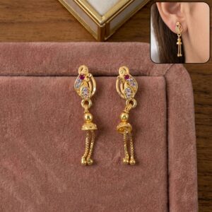 Gold-Plated Leaf Design Chain Drop Earrings for Women (1 Pair)