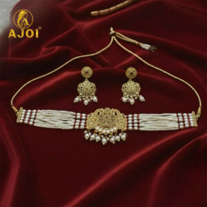 Premium Gold Pearl Traditional Necklace With Earrings.