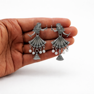 Elegant Oxidised Silver Doll Jhumka Earrings
