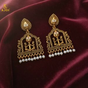 Royal Temple Muse Gold-Tone Jhumka Earrings with Pearl Danglers