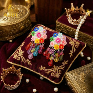 Handcrafted Flower Beads Earrings with Multicolor Crystal Drops – Cute, Vibrant & Trendy.