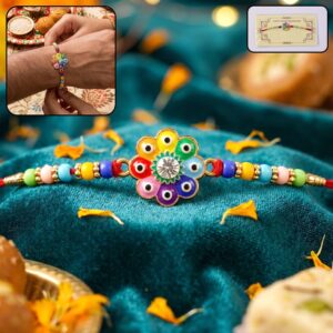 Multicolor Evil Eye Flower Designer Rakhi