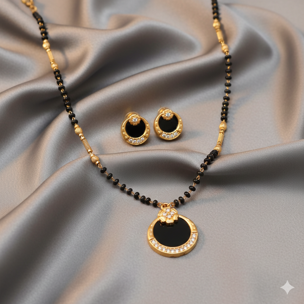 Gold Plated AD Mangalsutra Set with earrings for women