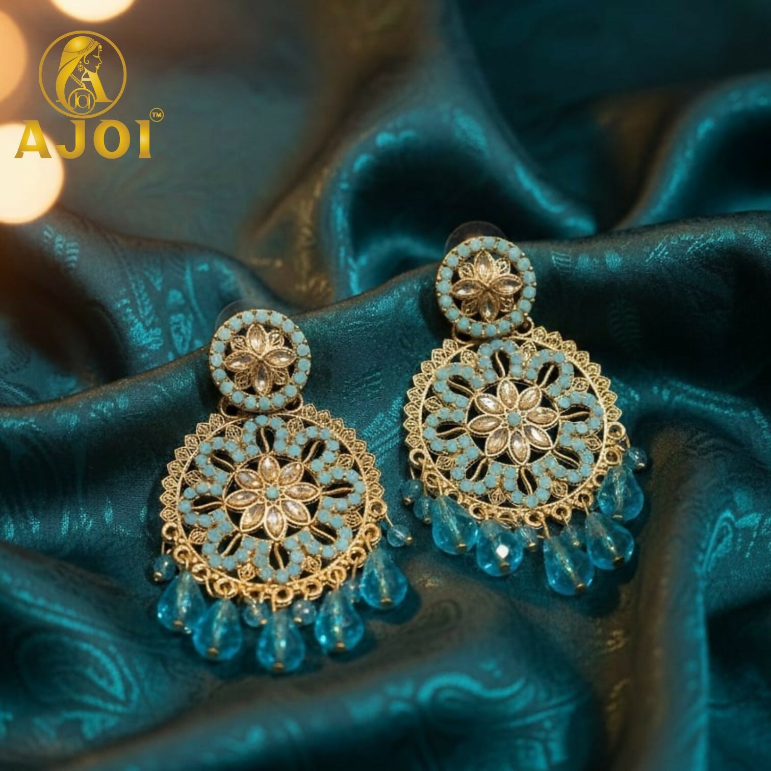 Turquoise Blue Floral Earrings